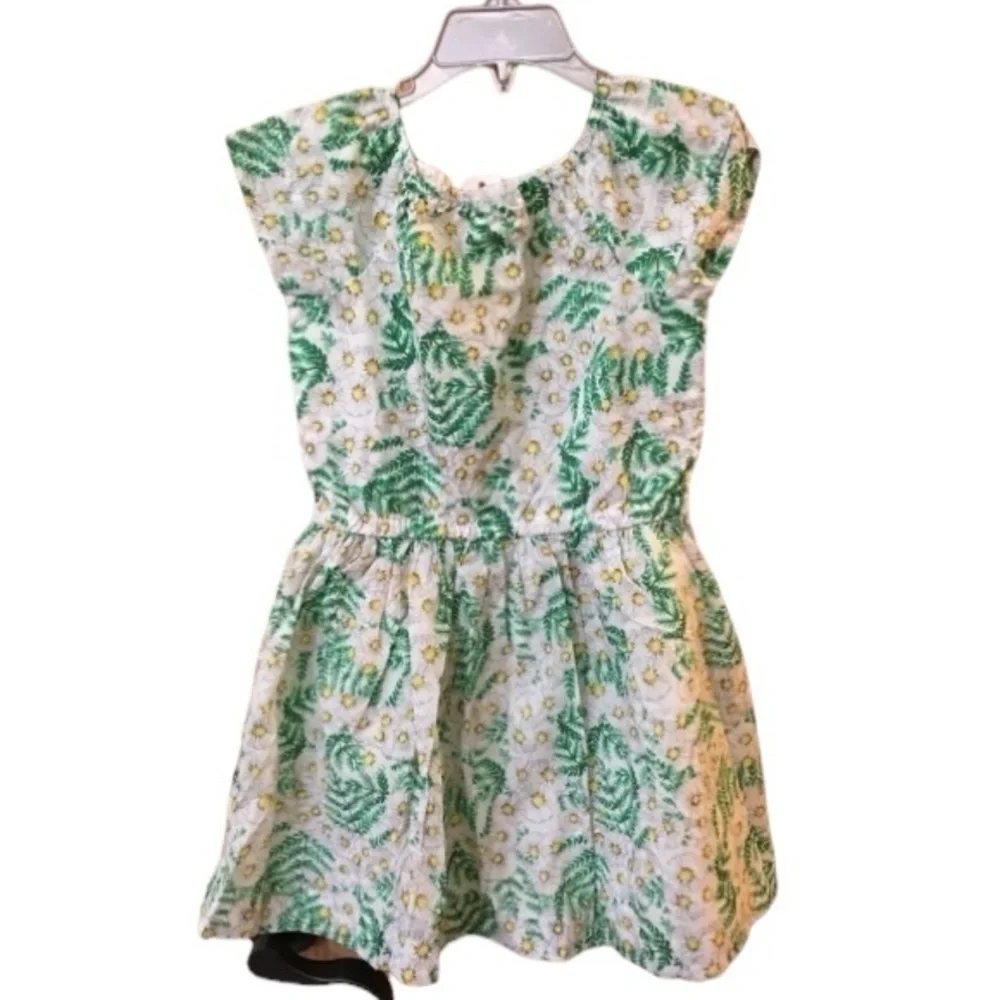Gymboree Daisy Print Dress Sz Large 10-12 Green White Yellow Kids Girls